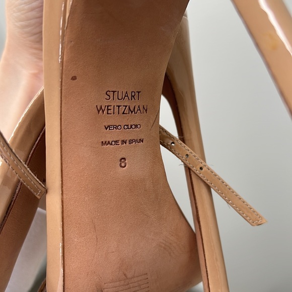 Stuart Weitzman | Nudistsong Patent Ankle-Wrap High-Heel Sandals - Picture 6 of 7